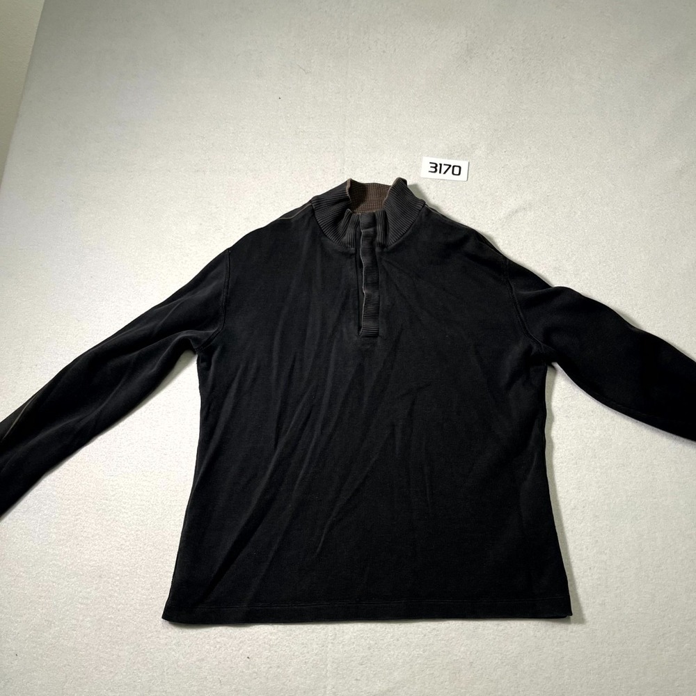 Boss Hugo Boss Sweater Mens XL Black Tight Knit Ribbed Mock Neck Quarter Zip